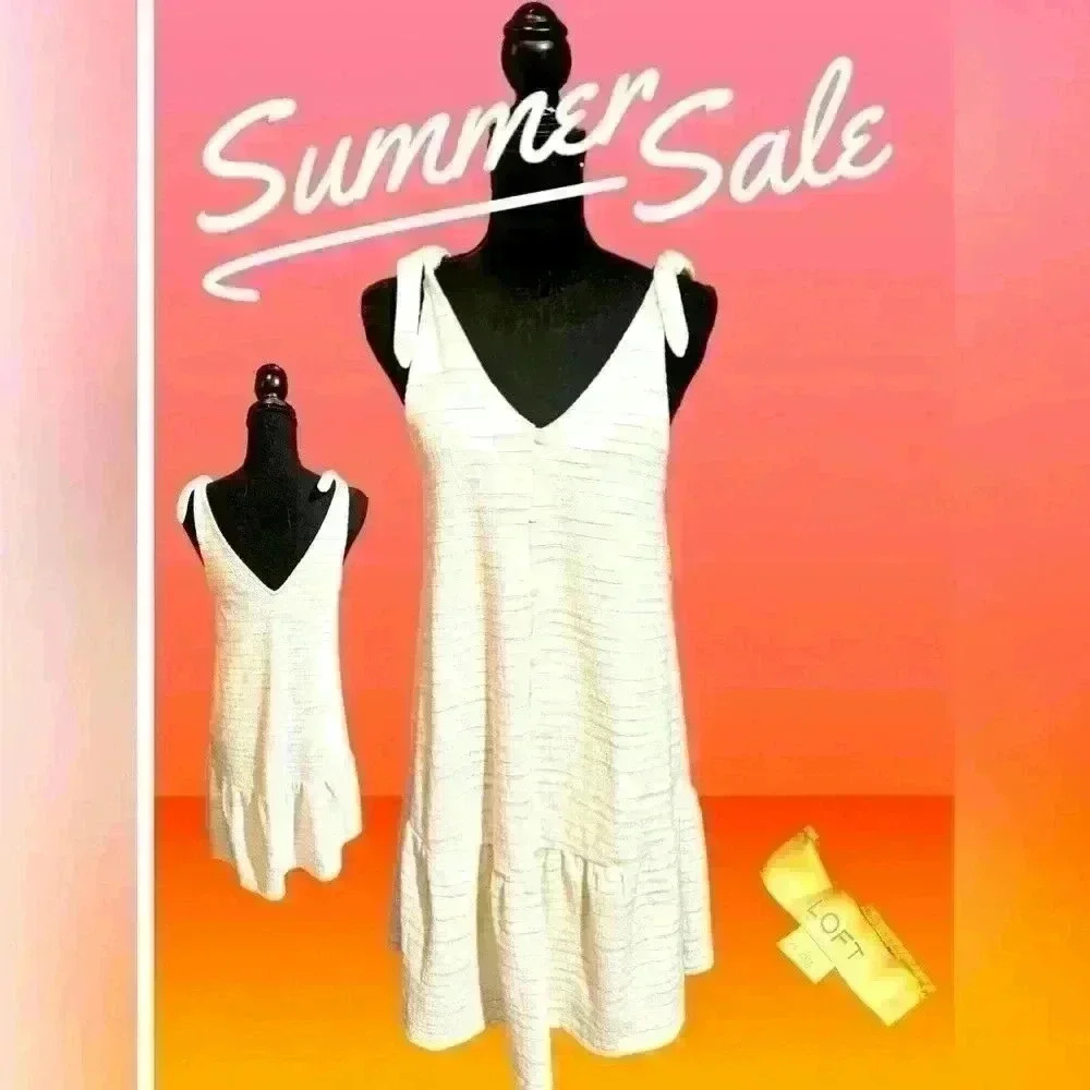 LOFT Pastel Striped Tank Mini Dress w/ KnotTie Straps & Ruffled Hem Size XS